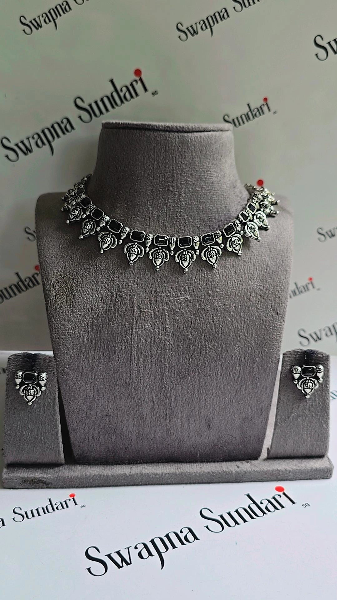Oxidised Necklace - With Stone Motifs