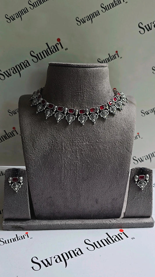 Oxidised Necklace - With Stone Motifs