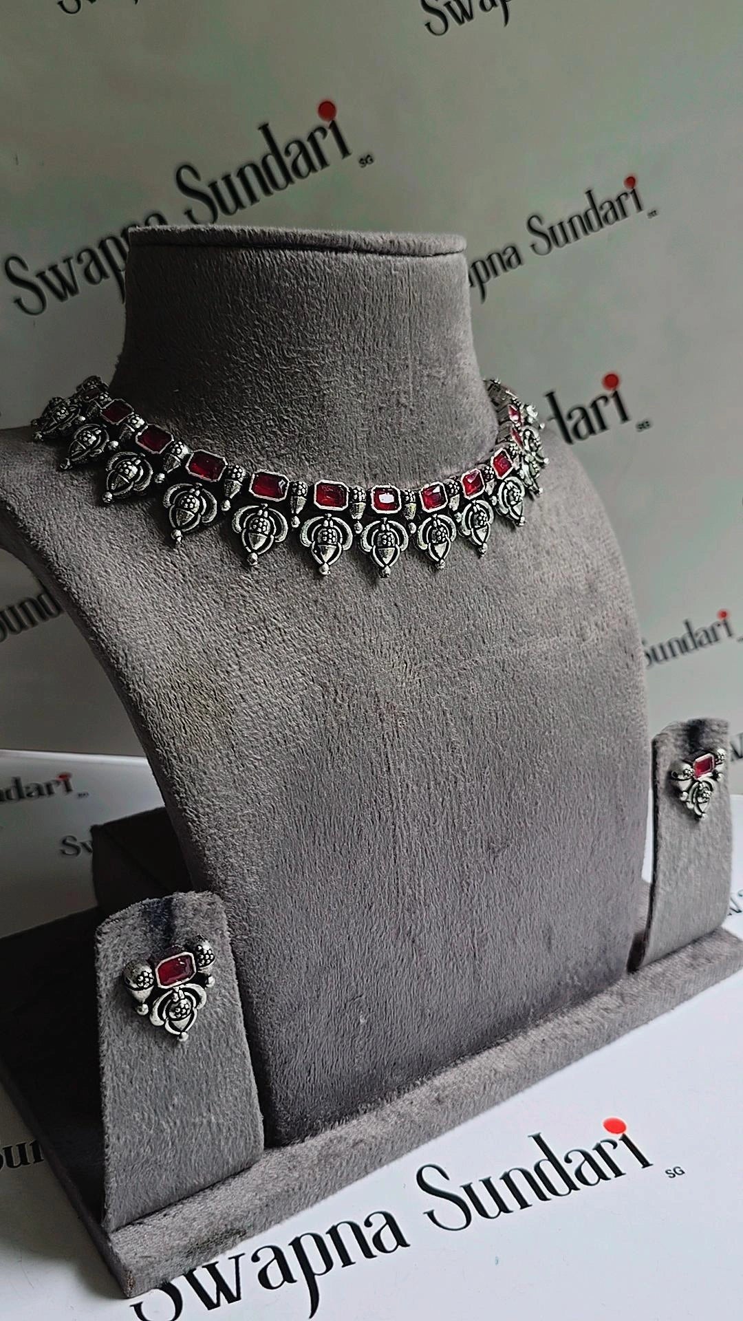 Oxidised Necklace - With Stone Motifs