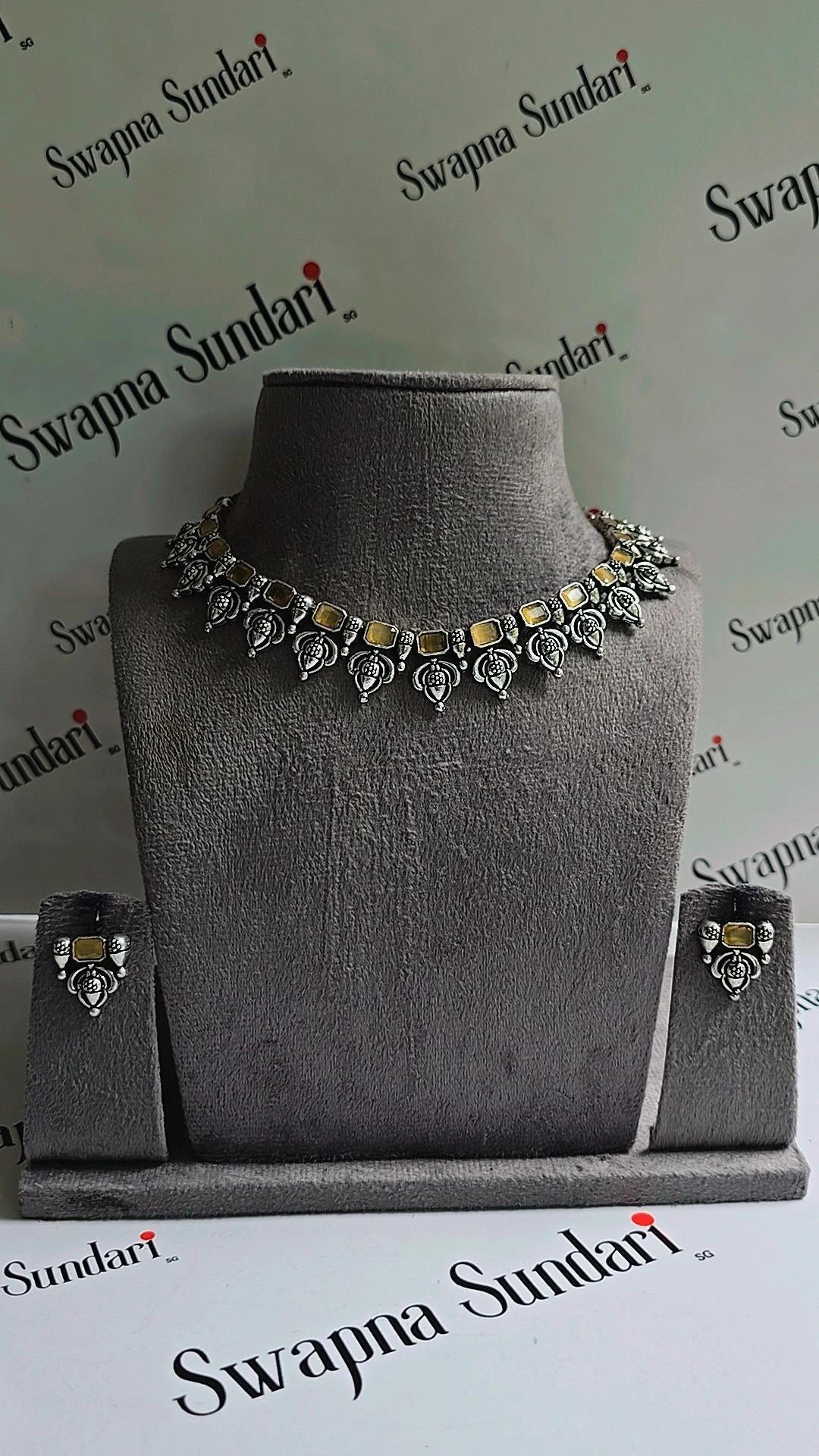 Oxidised Necklace - With Stone Motifs